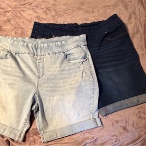2 pair Plus Size Women's Denim Shorts - Light Blue and Dark Blue